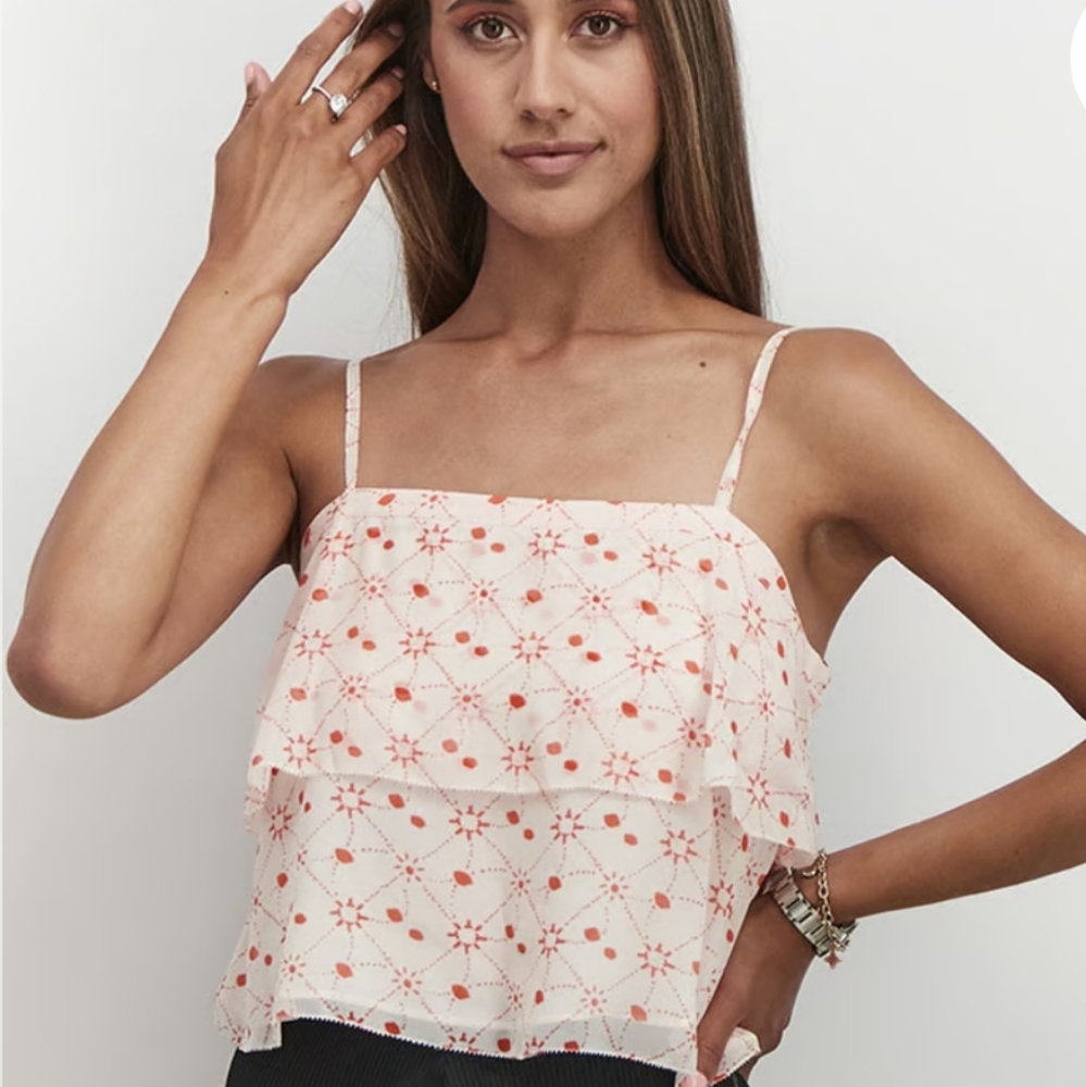 Avec Les Filles Camisole Blouse Top Size XS New Cropped Lined Feminine Flowy